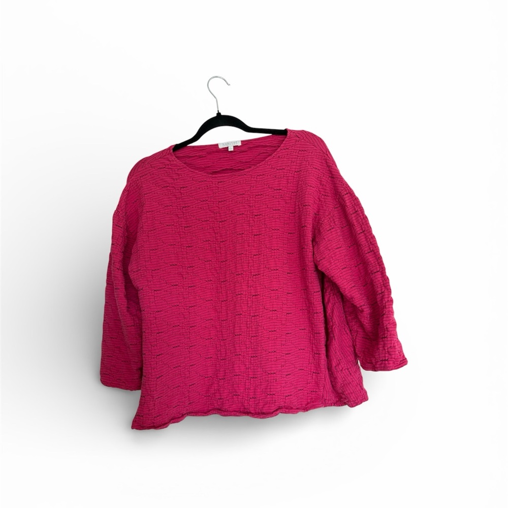 Habitat Fuchsia Ribbed Lagenlook Top 3/4 sleeves textured‎ crinkle design Size L